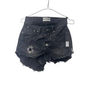 NWT One Teaspoon 26 Hawks Black Van Distressed Button Fly Low Waist Jean Shorts
